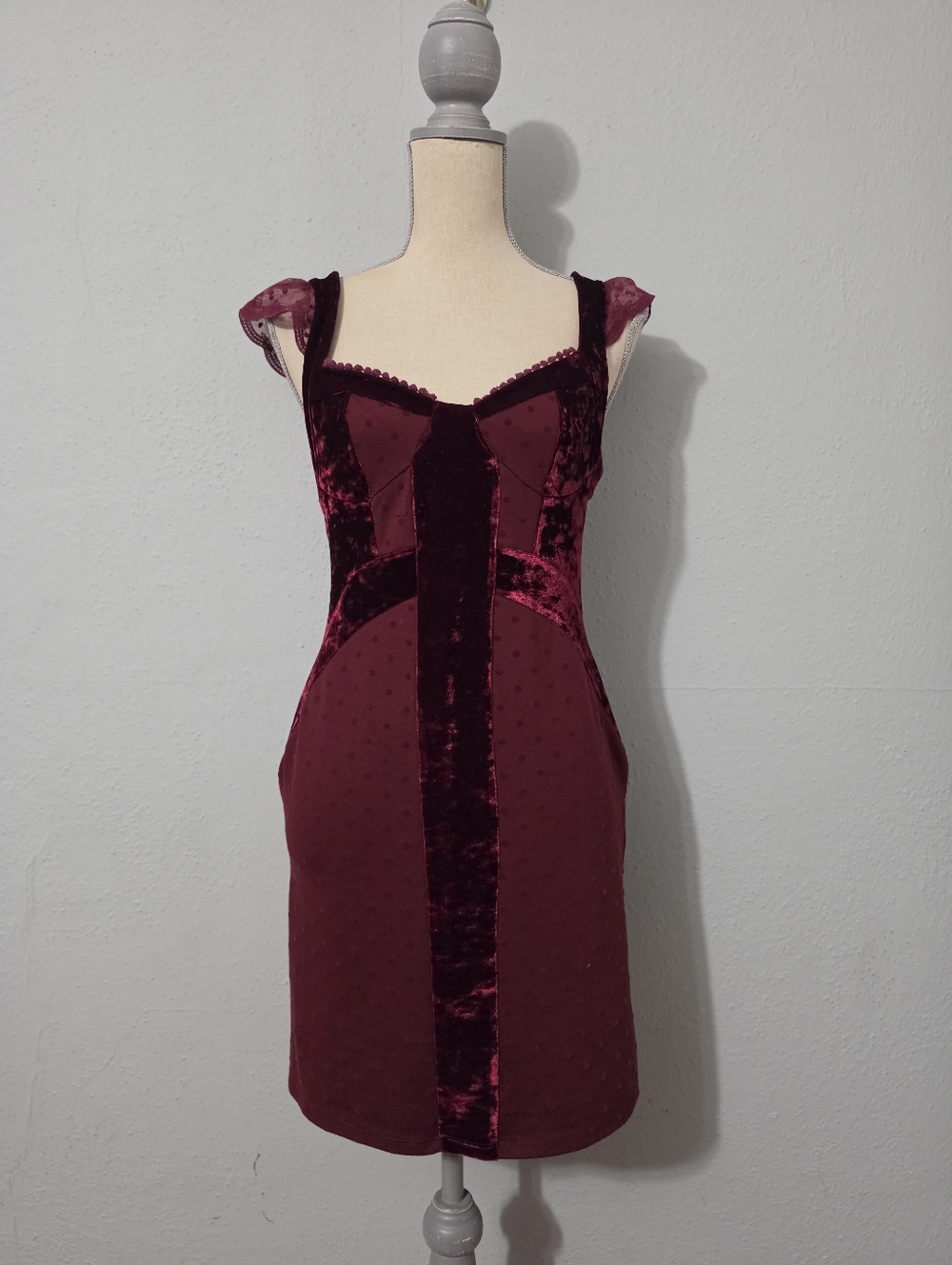 Free People Madeline Velvet Lace Sweetheart Mini Dress Size Med
